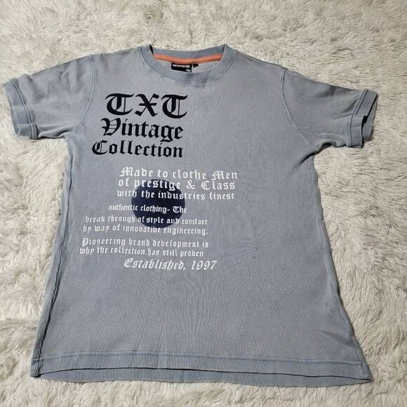 Crew neck short sleeve blue Ribbed Graphic tee t-shirt L - Picture 1 of 7